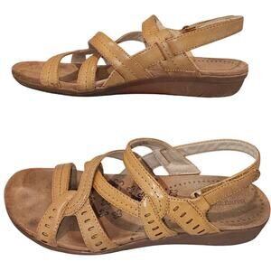 BareTraps Jacey Auburn Tan Strappy Slingback Faux Leather Comfort Sandals 9.5M